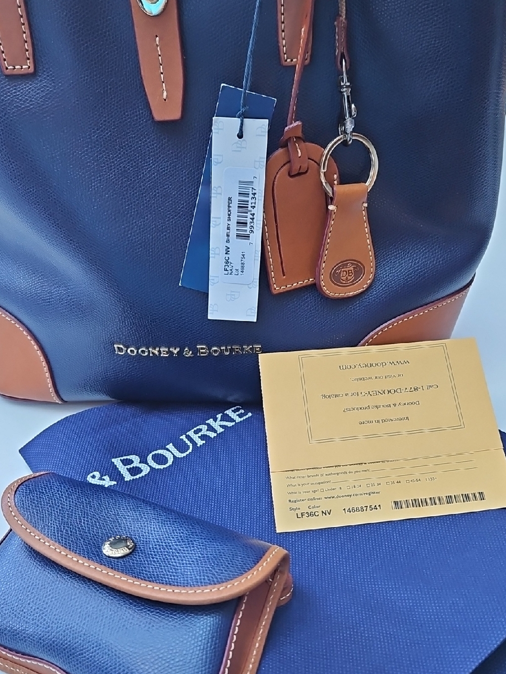 Dooney & Bourke Navy Leather Shelby Shopper With Accessories - Picture 12 of 16